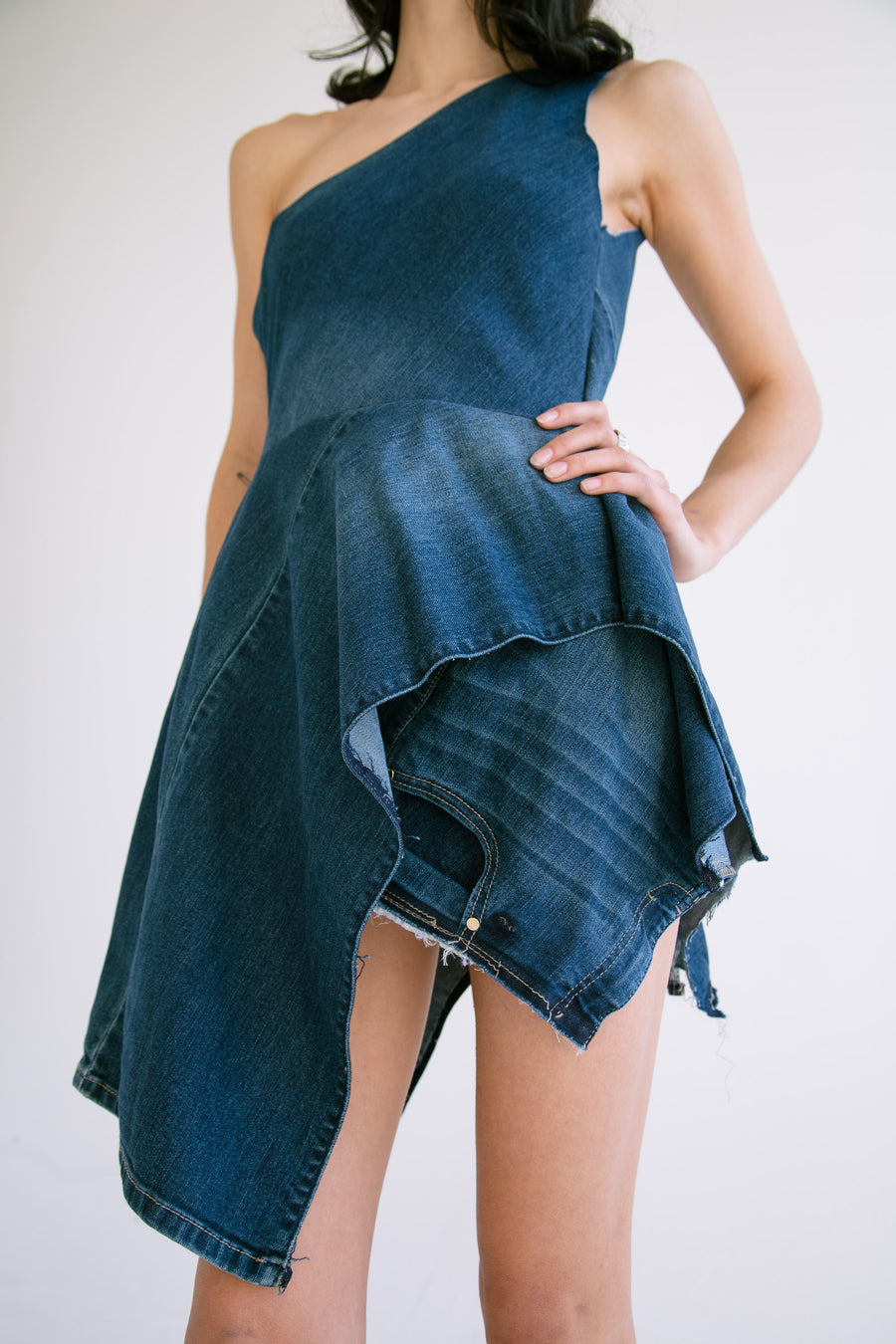 One-Shoulder Denim Mini Dress