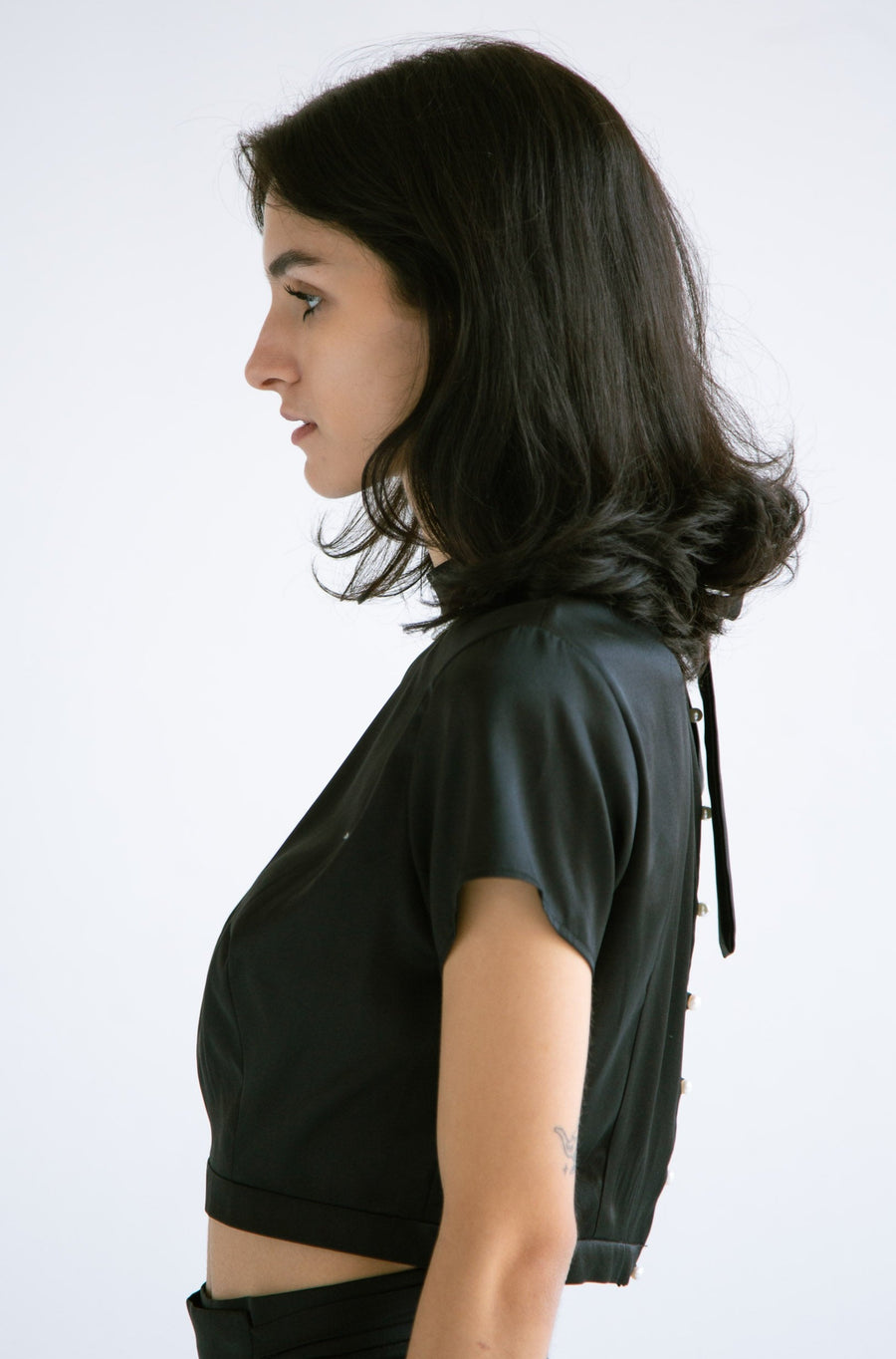 Silk Crop Top With Pearls