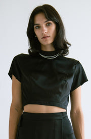 Silk Crop Top With Pearls