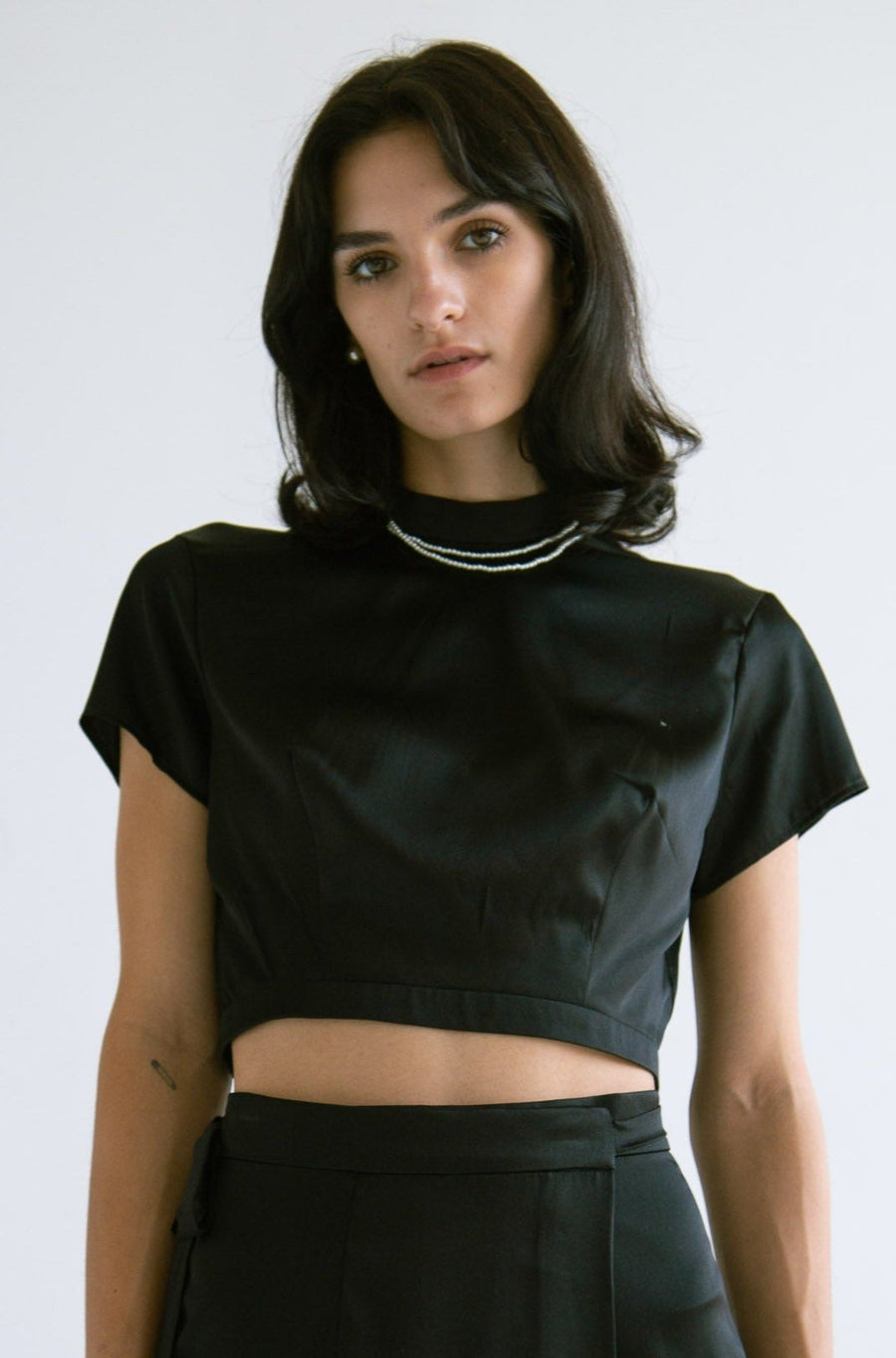 Silk Crop Top With Pearls