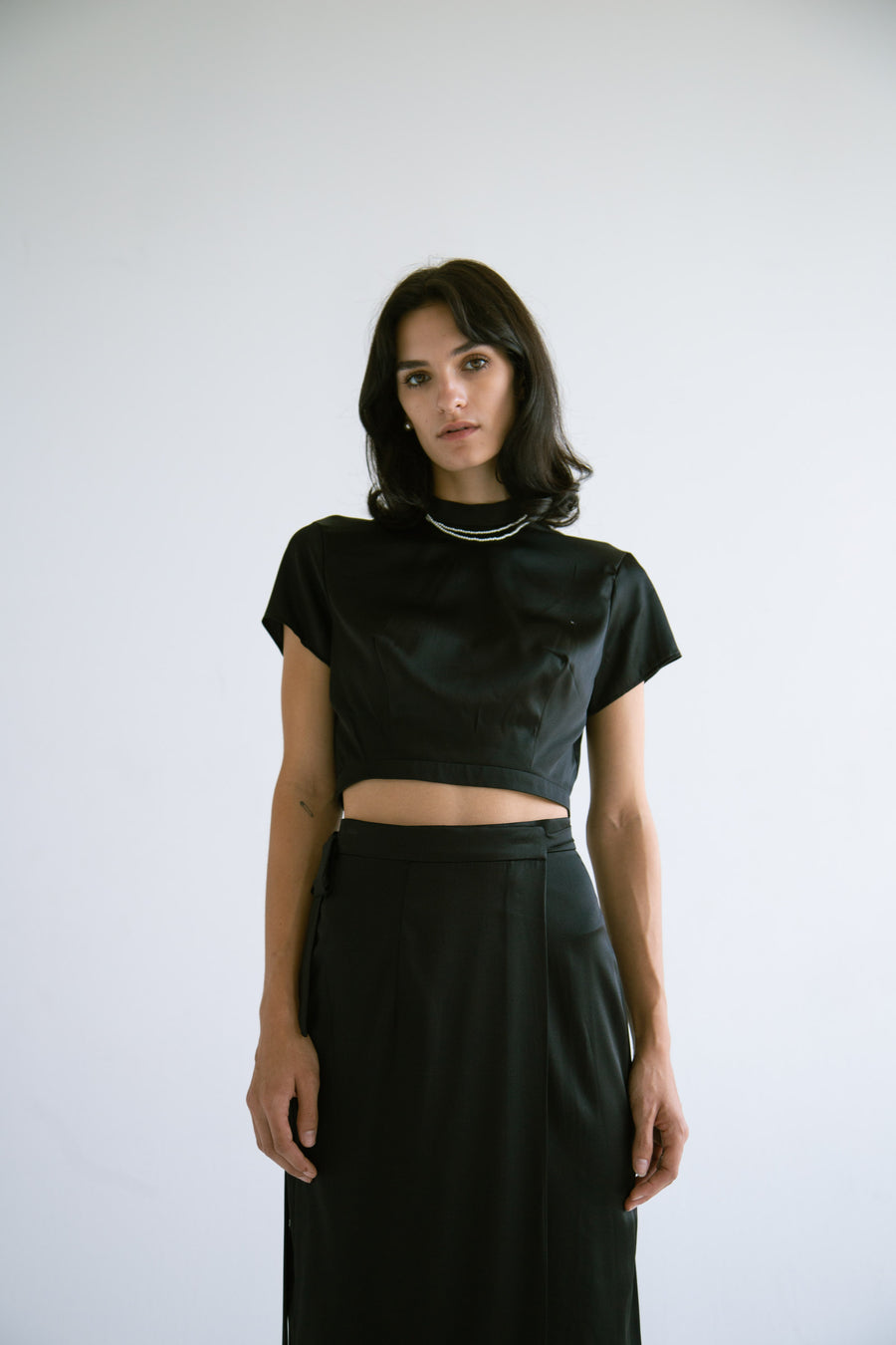 Silk Crop Top With Pearls