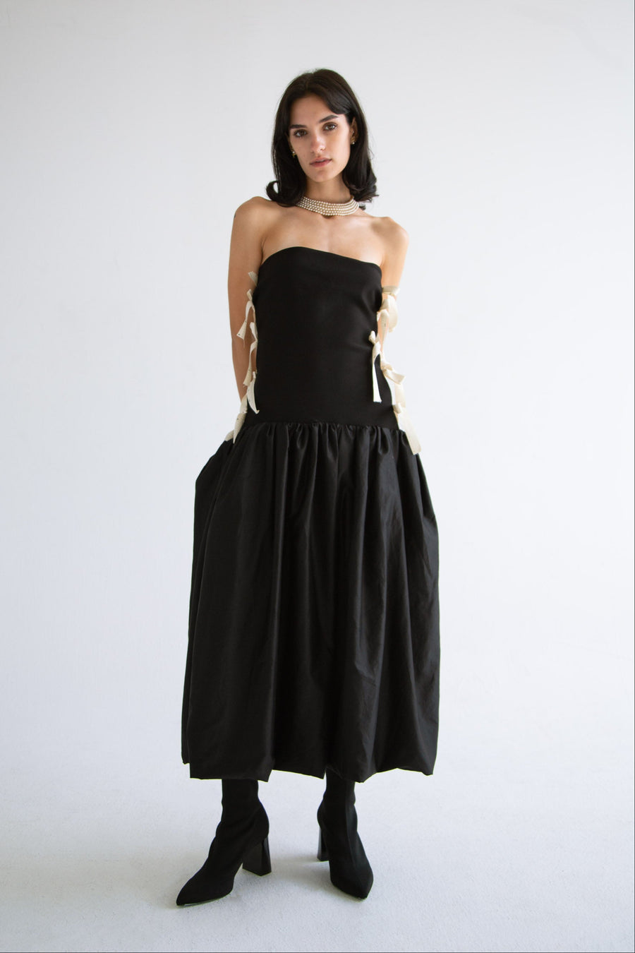 Side Bows Cut-Out Dress in Black