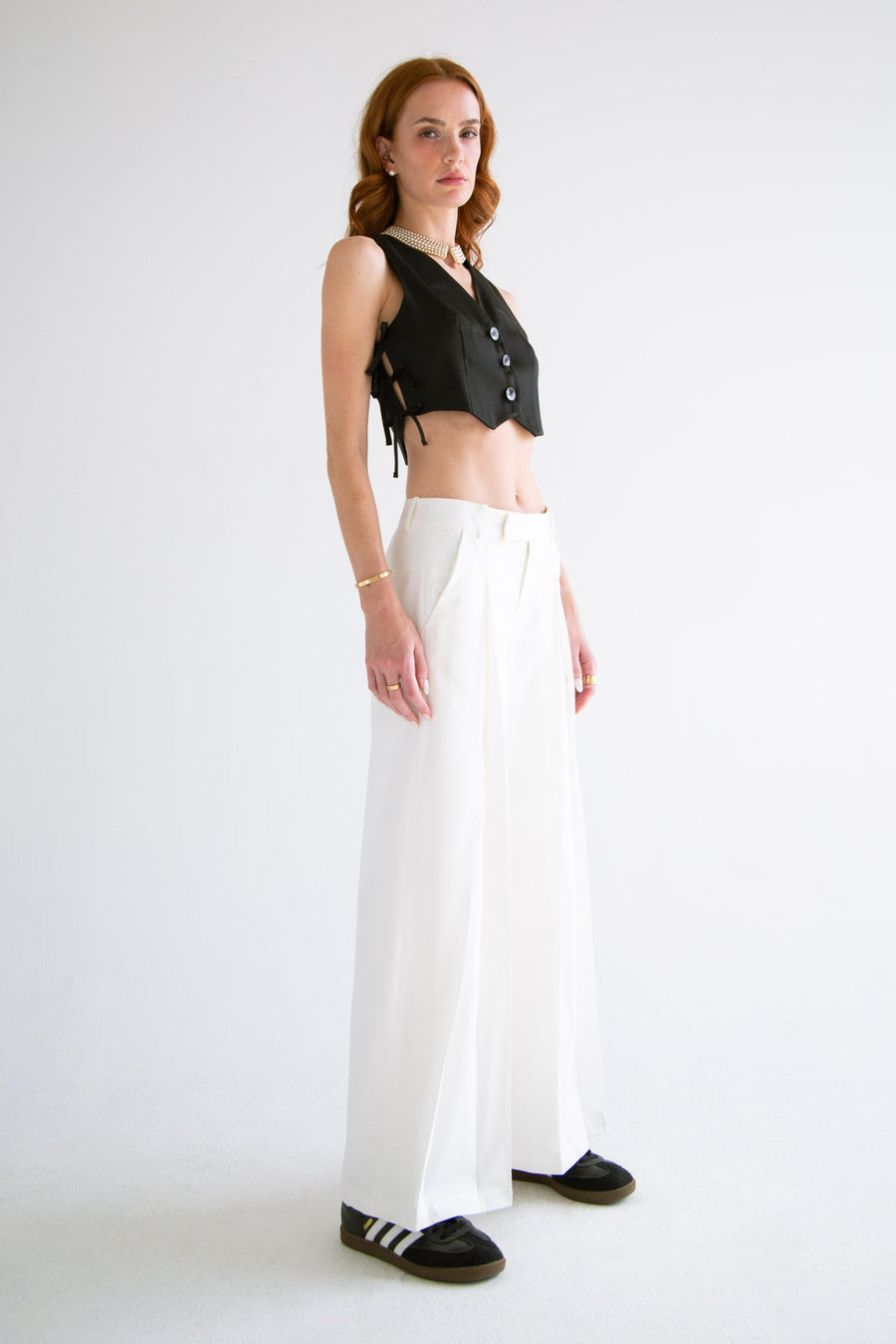 Pleated Wide Leg Pant in White