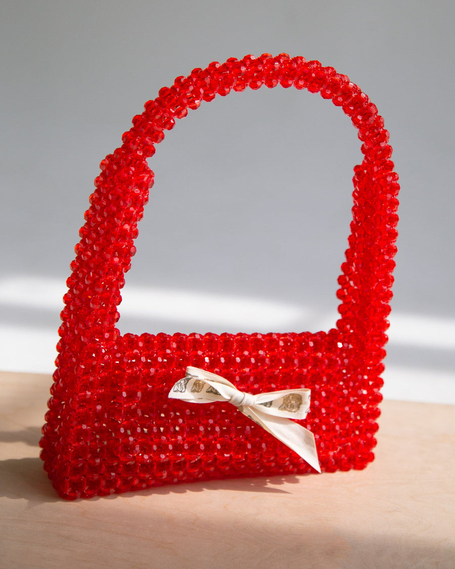 Beaded Baguette Bag in Red