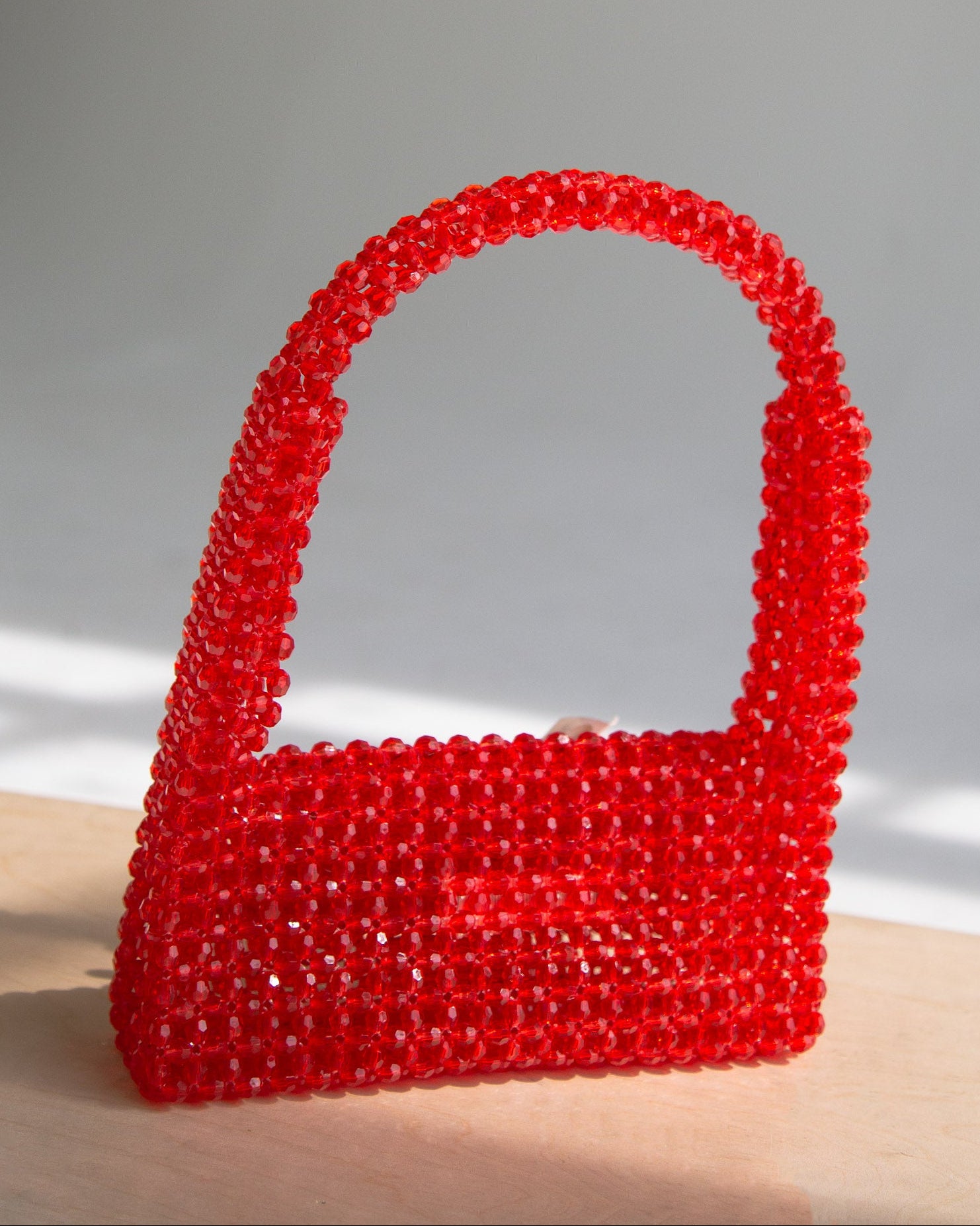 Beaded Baguette Bag in Red