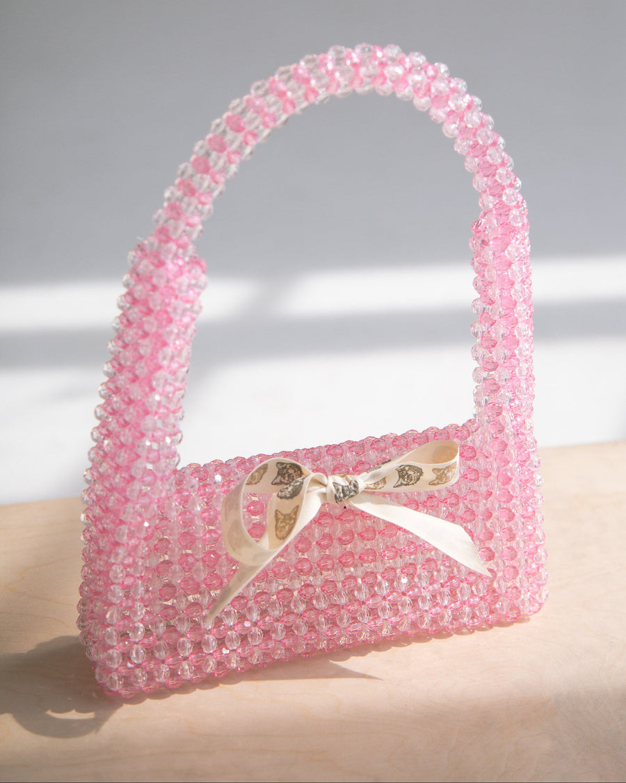 Beaded Baguette Bag in Pink