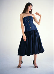 Long Button Detail Bubble Dress in Denim