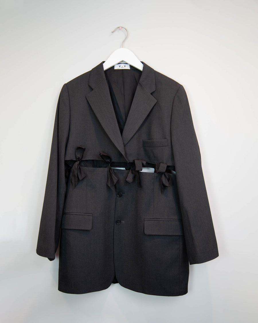 Middle Cut-Out Blazer with Black Ribbon