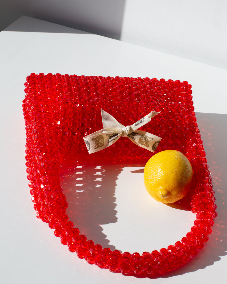Beaded Baguette Bag in Red