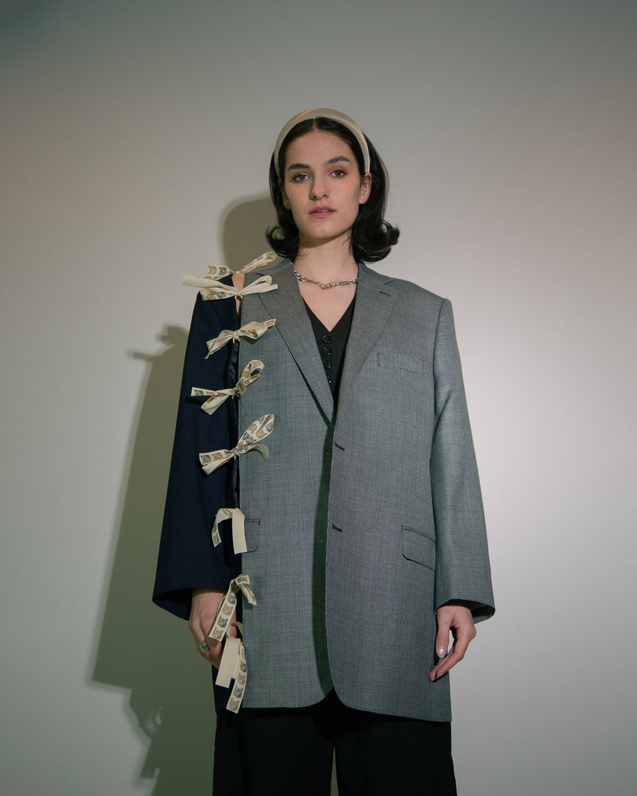 Shoulder Cut-Out Blazer with Measuring Tape Ribbon