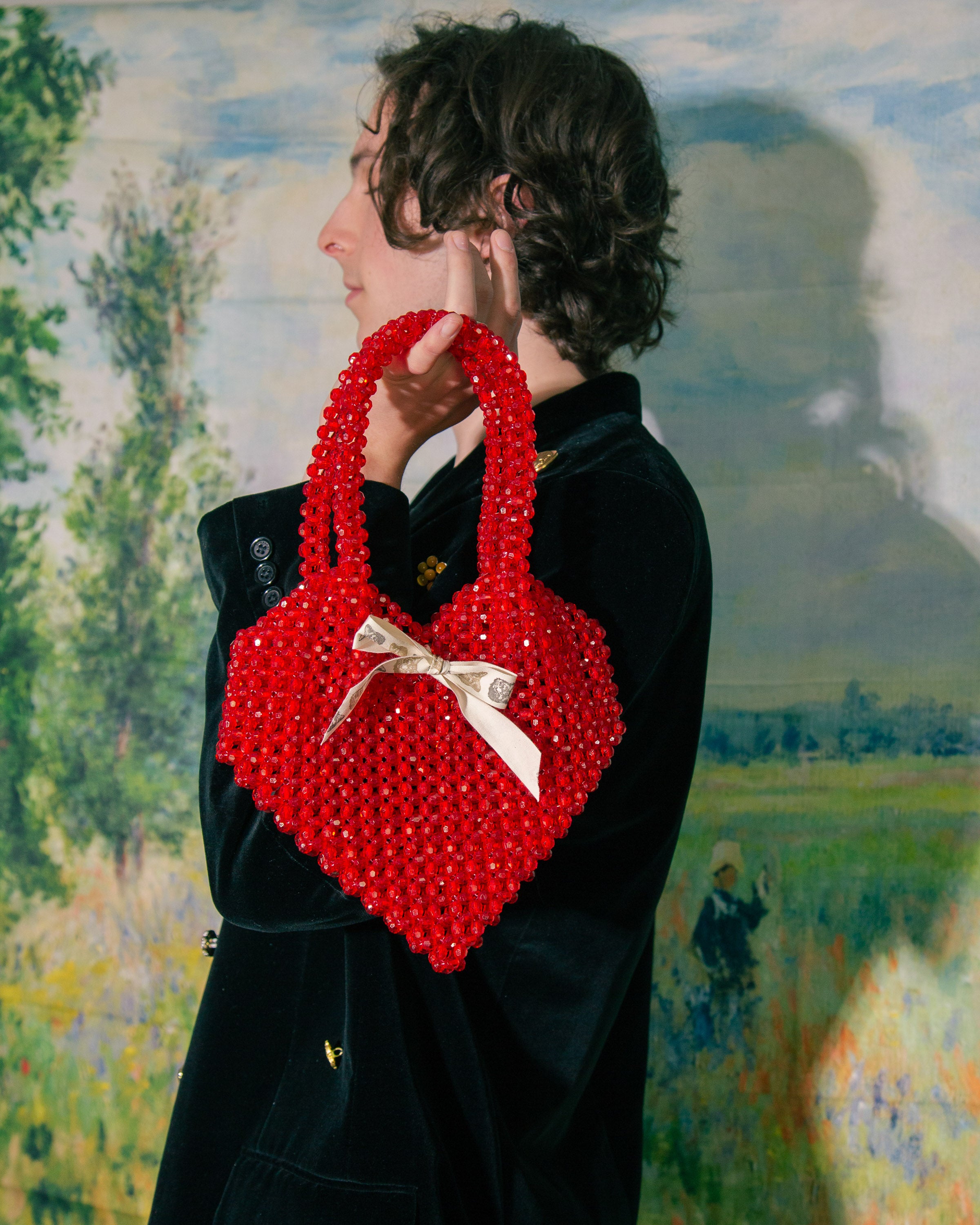 Beaded Heart Bag in Red