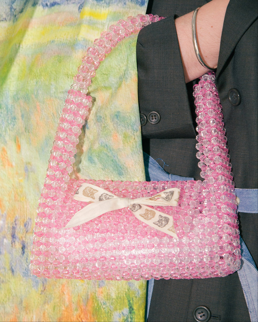Beaded Baguette Bag in Pink
