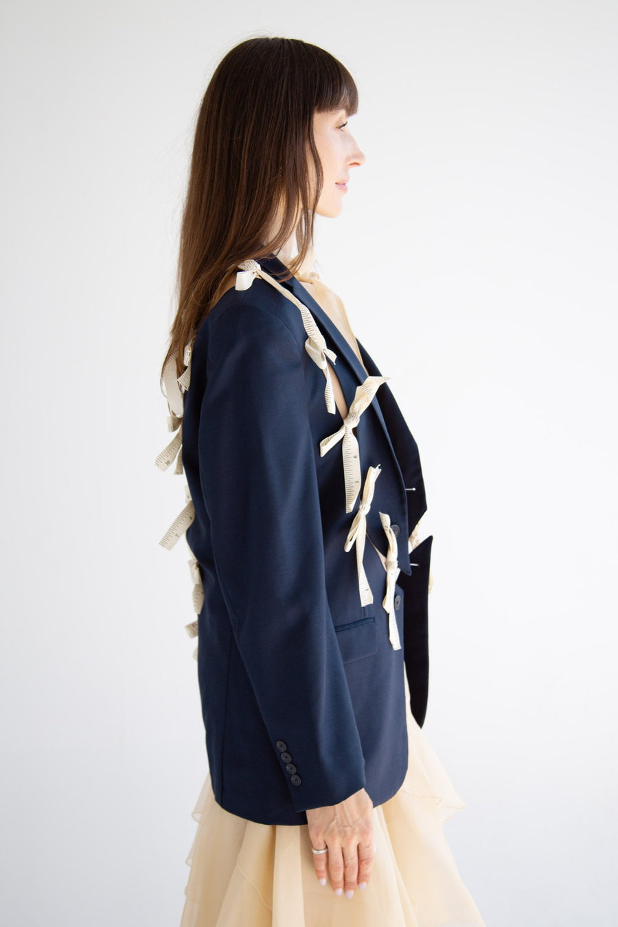Diagonal Cut-Out Blazer in Navy