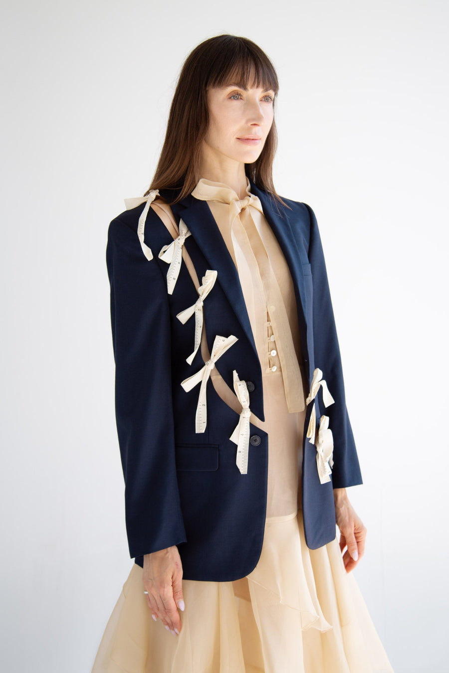 Diagonal Cut-Out Blazer in Navy