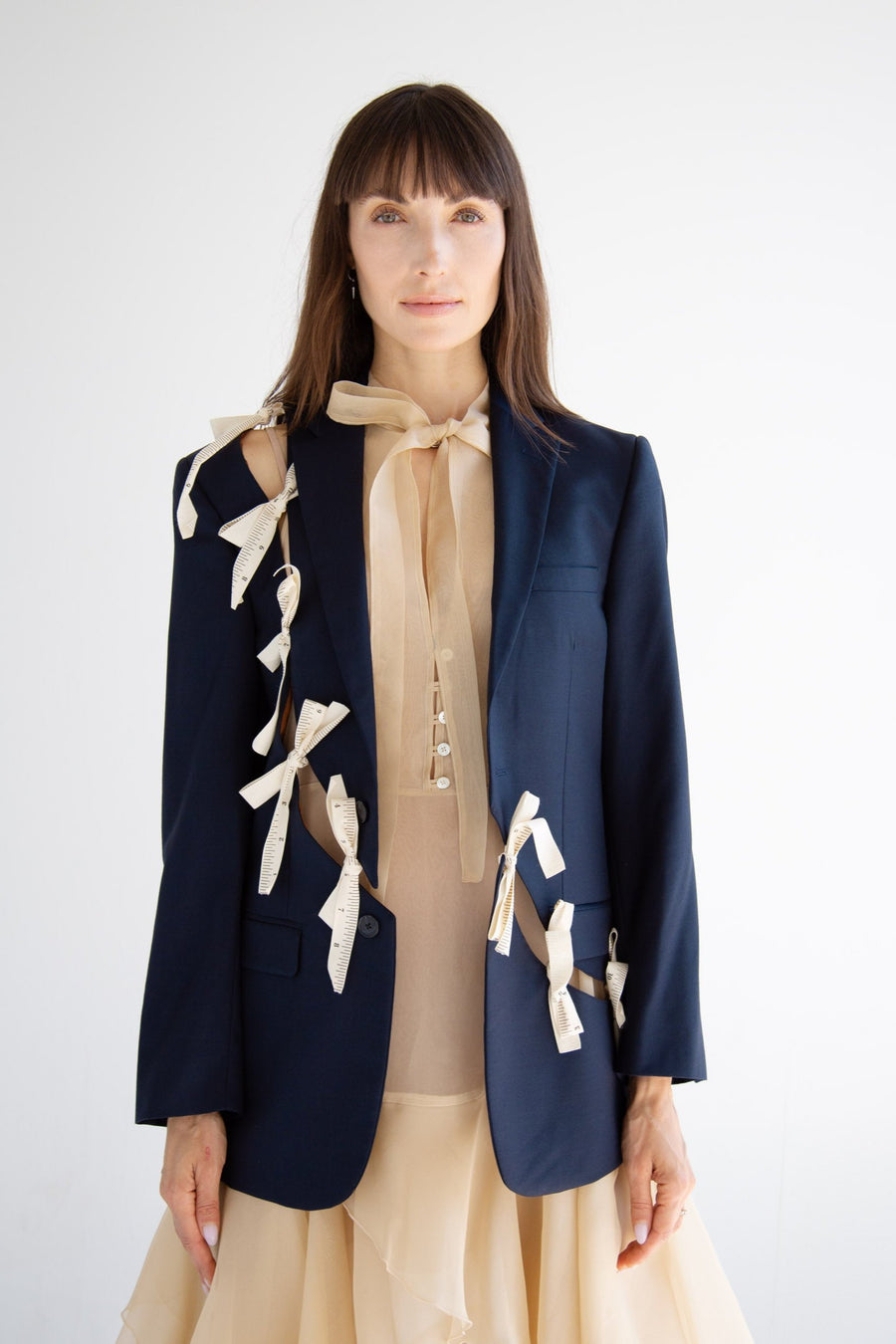 Diagonal Cut-Out Blazer in Navy