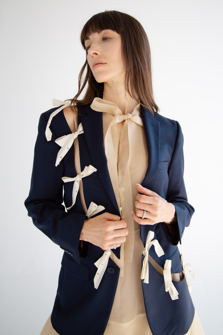 Diagonal Cut-Out Blazer in Navy