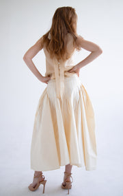 Taffeta Pleated Skirt in Beige