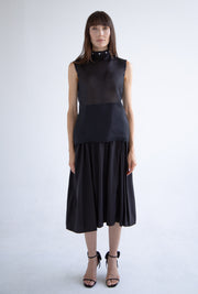 Taffeta Pleated Skirt in Black