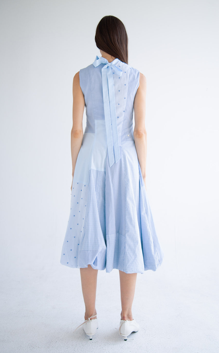 Bow Neck Bubble Dress in Blue