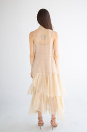 Silk Layered Maxi Dress in Beige