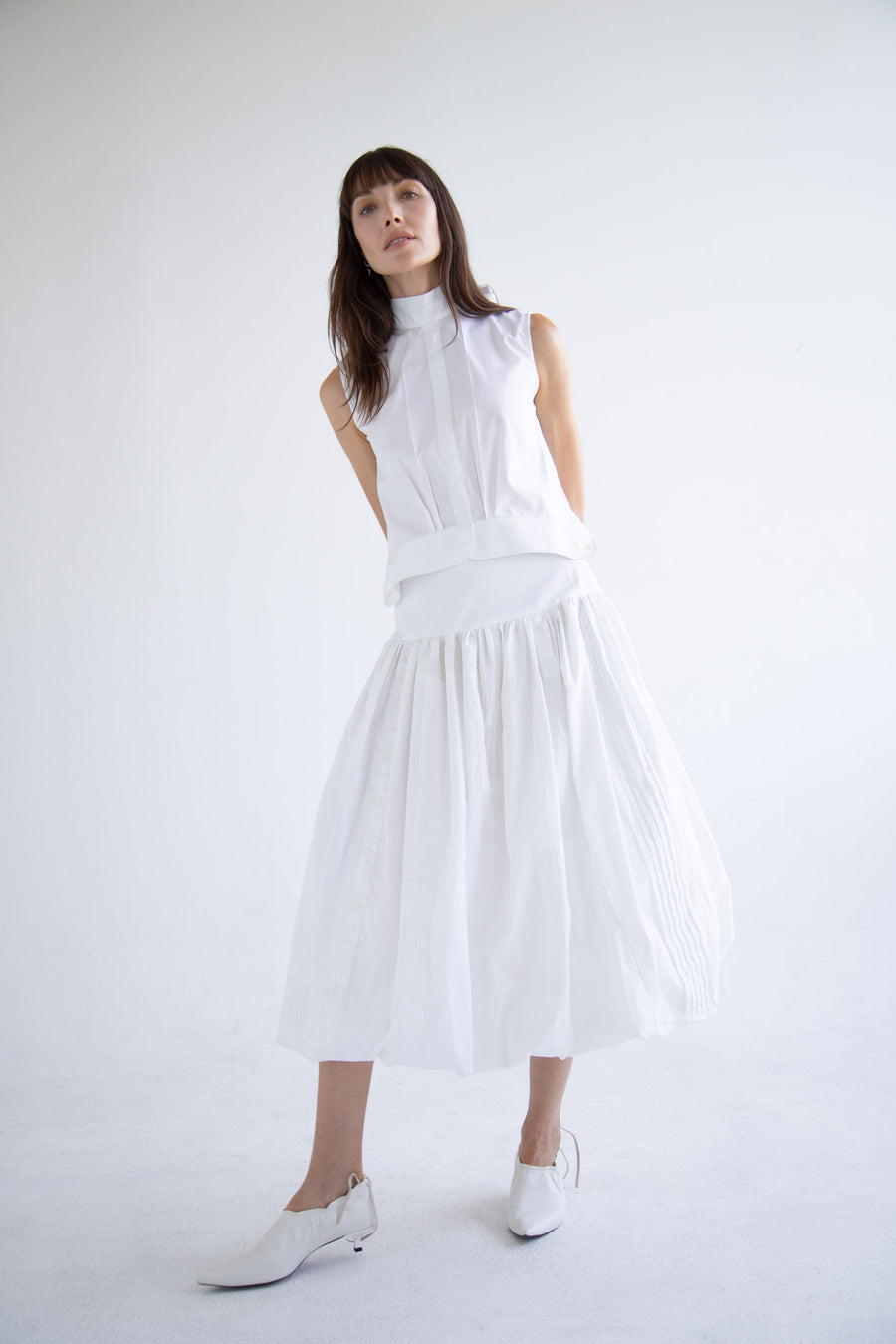 Bow Sleeveless Top in White