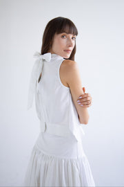 Bow Sleeveless Top in White