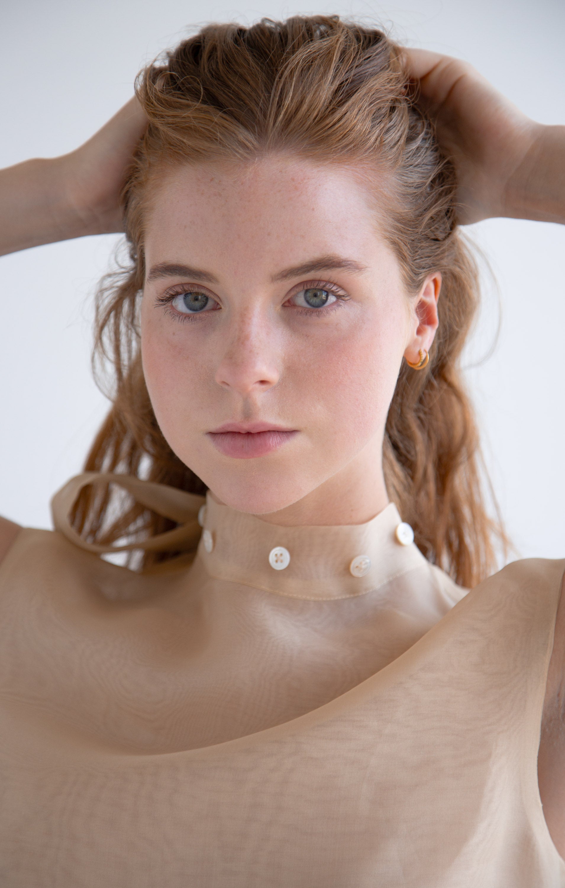 Silk Button Detail Blouse in Beige