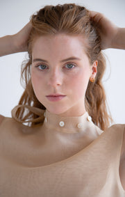 Silk Button Detail Blouse in Beige