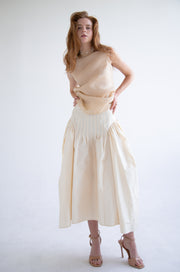 Silk Button Detail Blouse in Beige