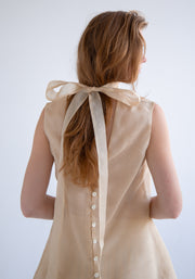 Silk Button Detail Blouse in Beige