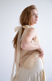 Silk Button Detail Blouse in Beige
