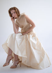 Silk Button Detail Blouse in Beige