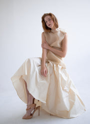 Silk Button Detail Blouse in Beige