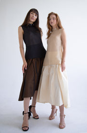Taffeta Pleated Skirt in Beige