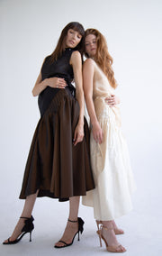 Taffeta Pleated Skirt in Brown