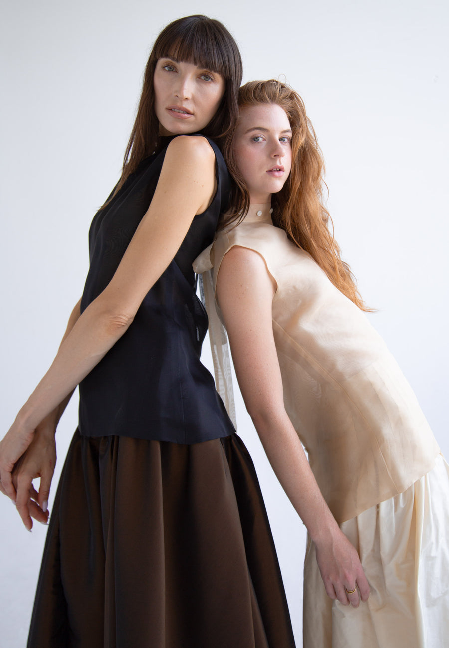 Silk Button Detail Blouse in Beige