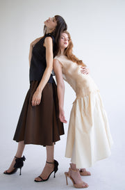 Taffeta Pleated Skirt in Beige