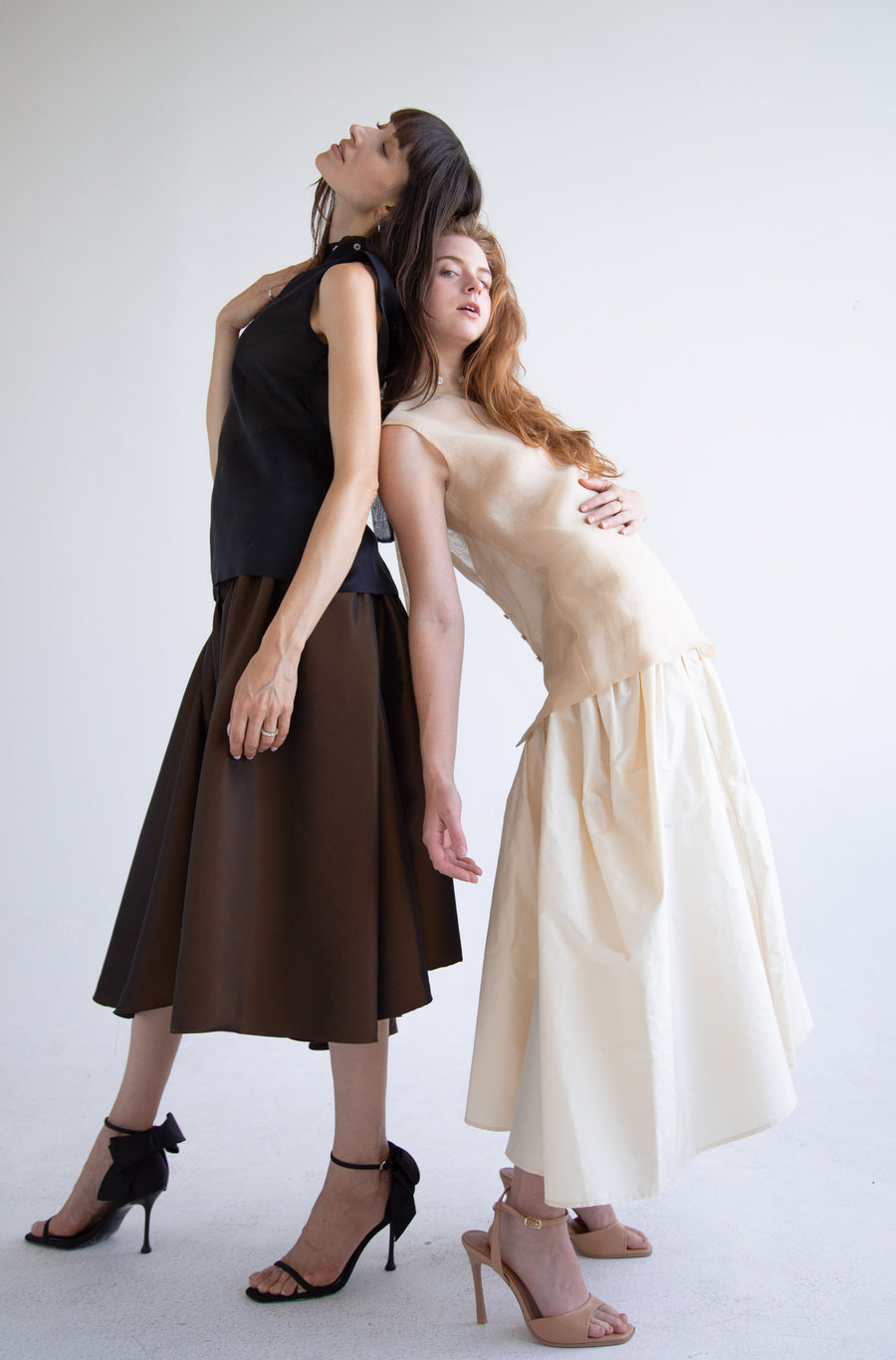 Taffeta Pleated Skirt in Beige