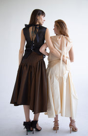 Taffeta Pleated Skirt in Brown