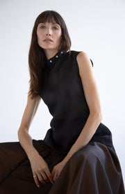 Silk Button Detail Blouse in Black