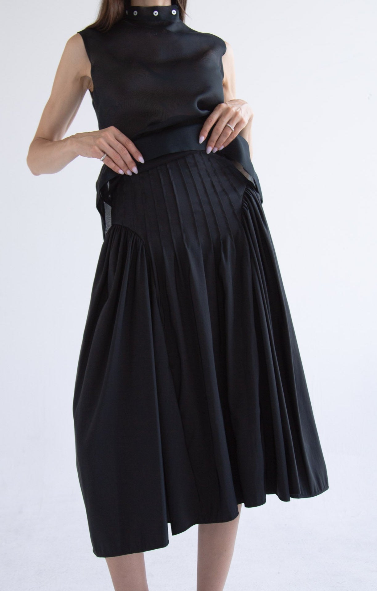 Taffeta Pleated Skirt in Black
