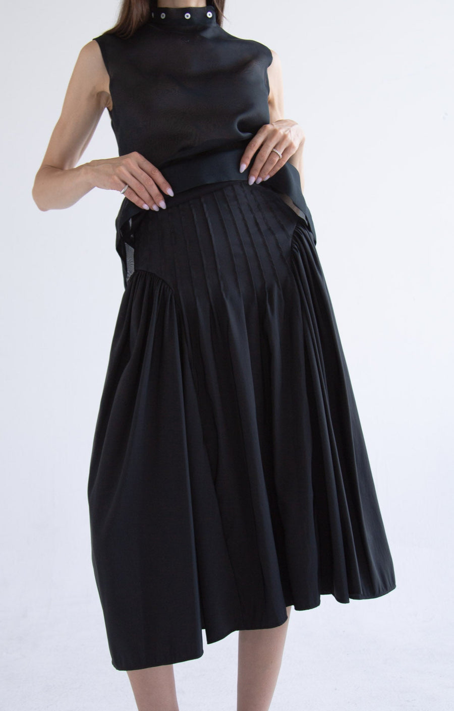 Taffeta Pleated Skirt in Black