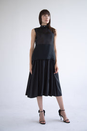 Taffeta Pleated Skirt in Black