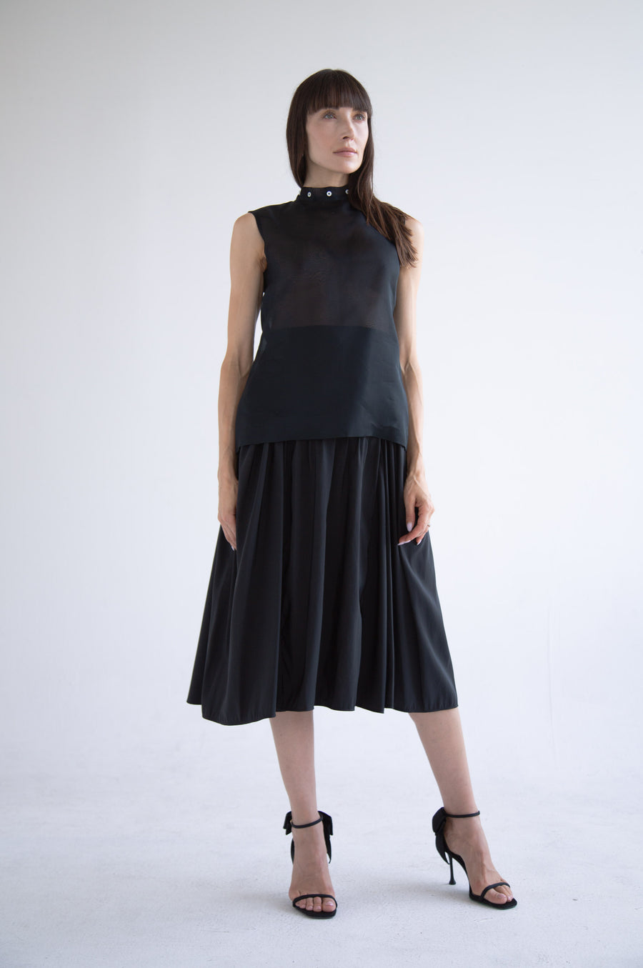 Taffeta Pleated Skirt in Black