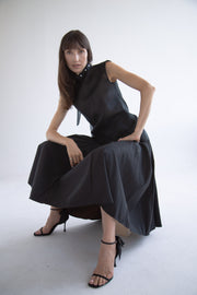 Taffeta Pleated Skirt in Black
