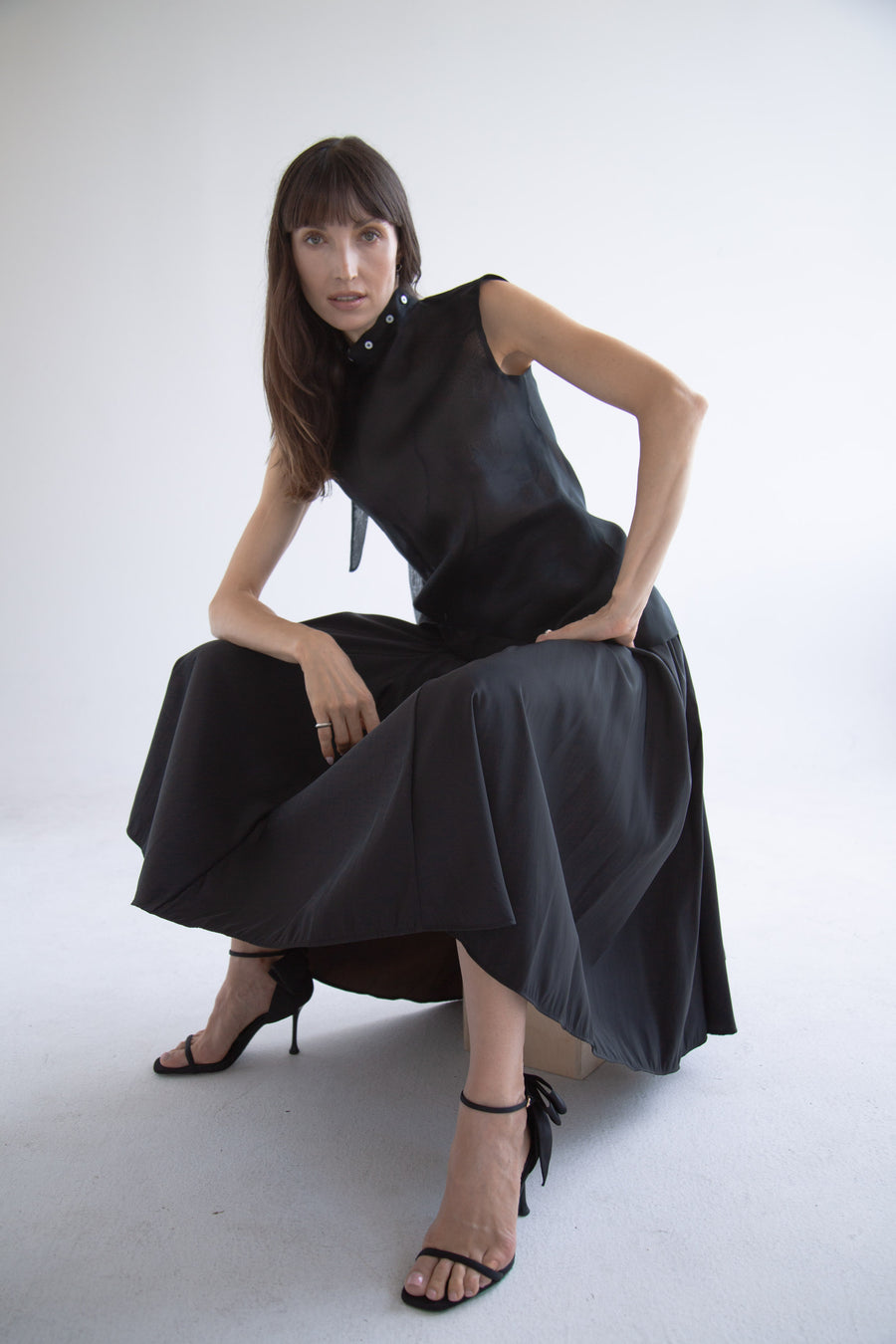 Taffeta Pleated Skirt in Black