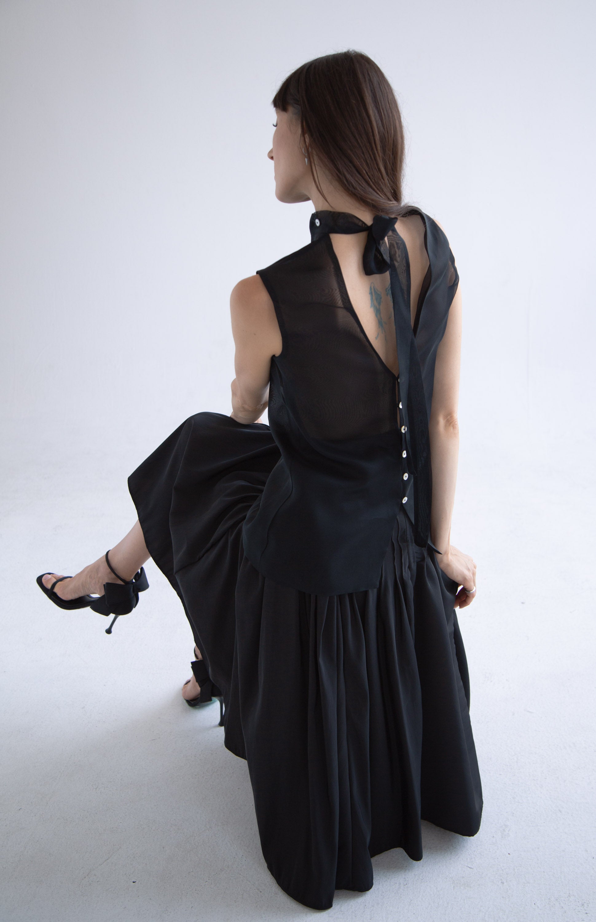 Silk Button Detail Blouse in Black