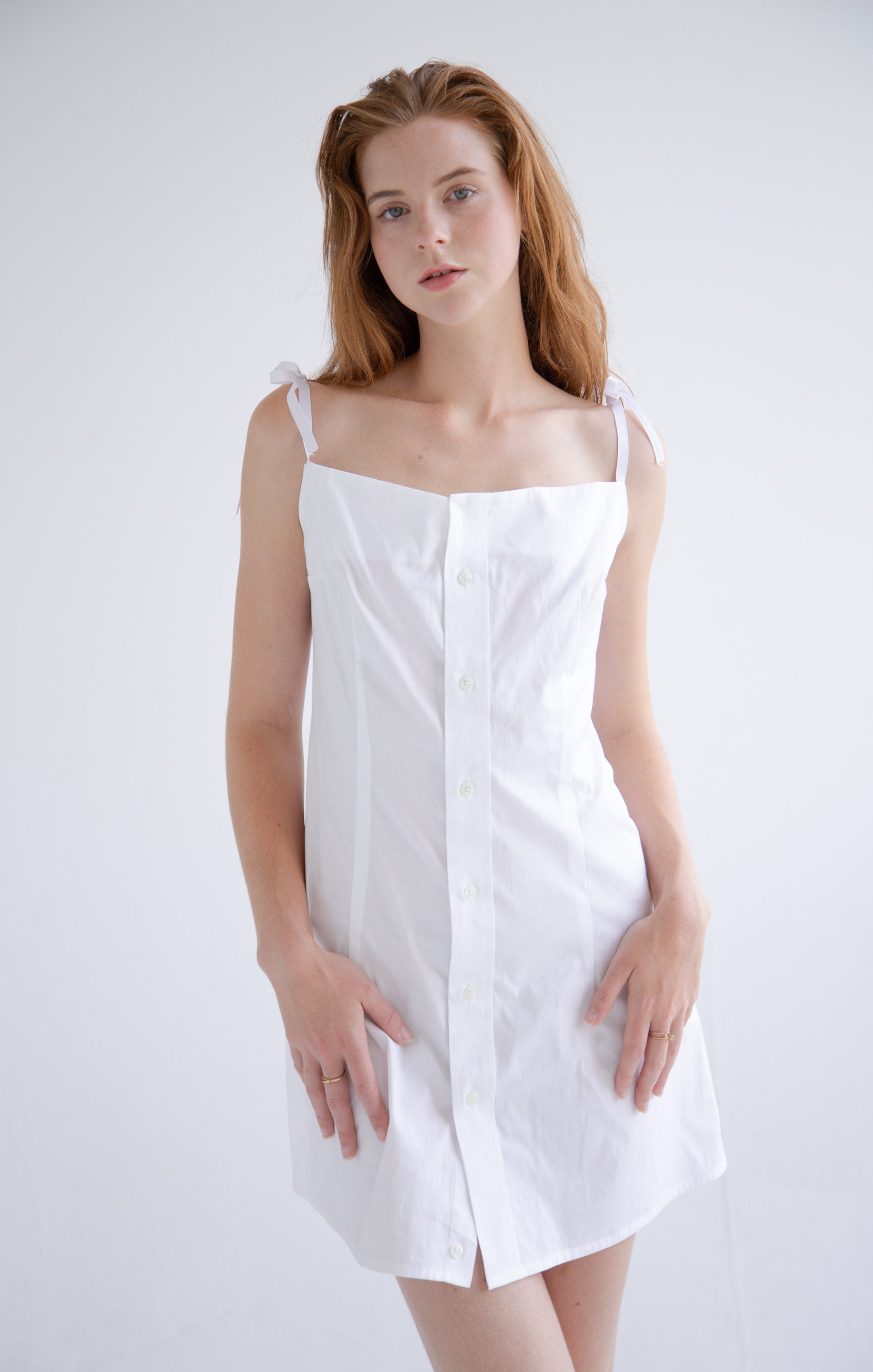 Button-Up Shirt Dress in White