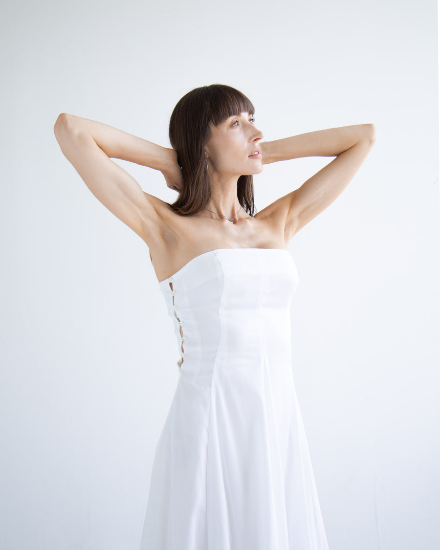 Side Button Detail Dress in White