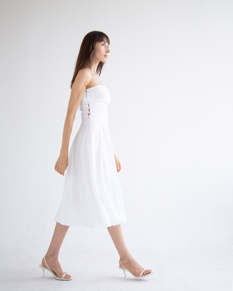 Side Button Detail Dress in White